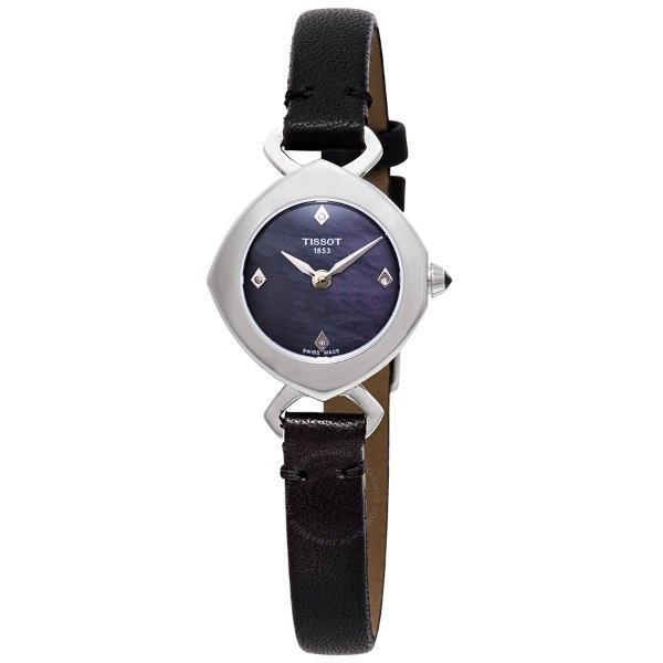 Femini-T Mother of Pearl Dial Ladies Black Leather Watch