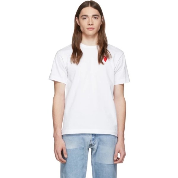 - White & Red Long Heart Patch T-Shirt