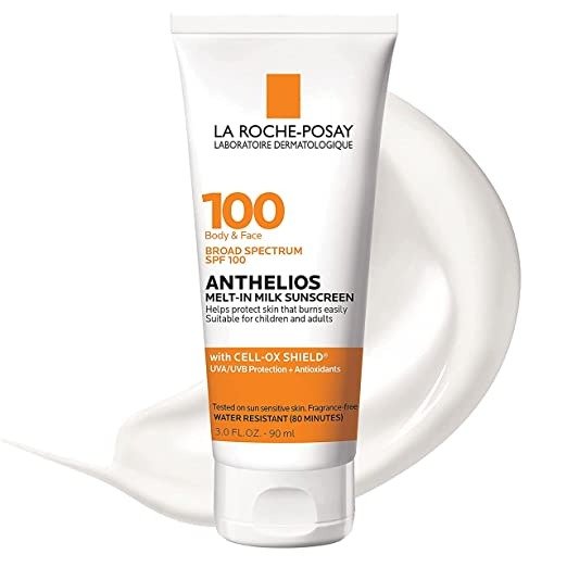 Anthelios Melt-in Milk Body & Face Sunscreen Lotion Broad Spectrum SPF 100, Oxybenzone & Octinoxate Free, Sunscreen for Kids, Adults & Sun Sensitive Skin, Unscented, 3 Fl oz
