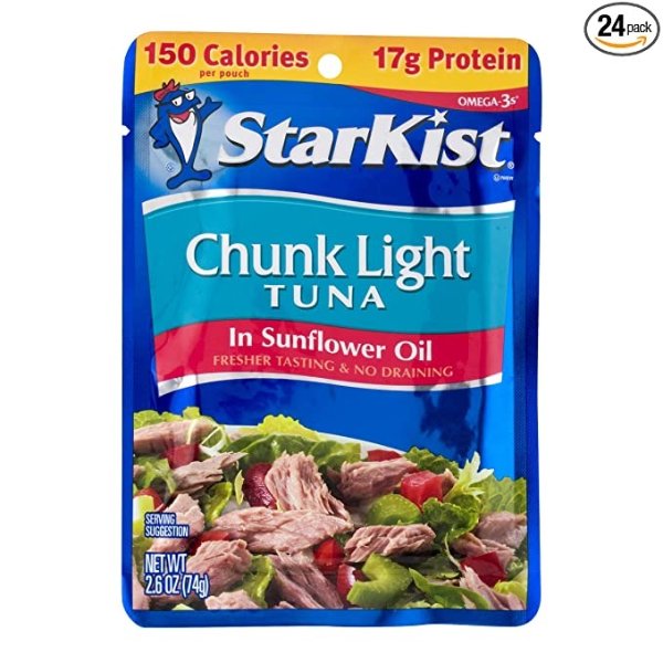 Chunk Light Tuna in Sunflower Oil, 2.6 Ounce Pouches (Pack of 24)