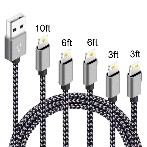 IDiSON 5Pack(3ft 3ft 6ft 6ft 10ft) iPhone Lightning Cable Apple MFi Certified Braided Nylon Fast Charger Cable