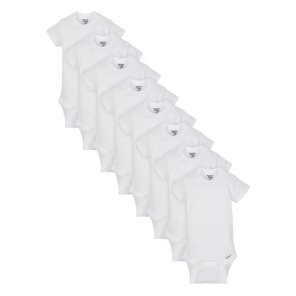 8-Pack Organic White Onesies Brand Short Sleeve Bodysuits