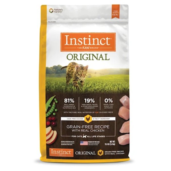 Instinct Original Grain-Free Recipe with Real Chicken Freeze-Dried Raw Coated Dry Cat Food, 11 lbs. | Petco