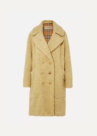 Oversized double-breasted wool-blend faux shearling coat
