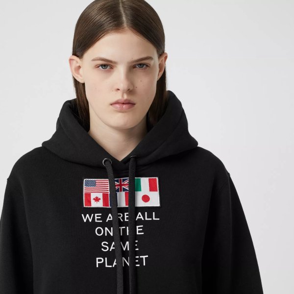 Flag Applique and Print Cotton Oversized Hoodie