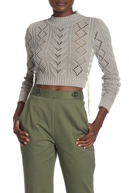 Lace-Up Pointelle Crop Sweater