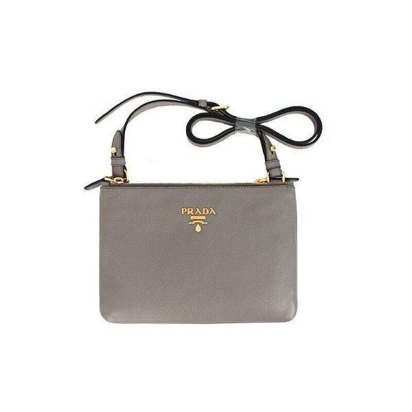 Gray Vitello Phenix Bandoliera Leather Crossbody Handbag 1BH046