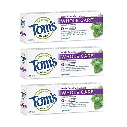 Whole Care Natural Toothpaste with Fluoride, Spearmint, 4 oz. 3-Pack