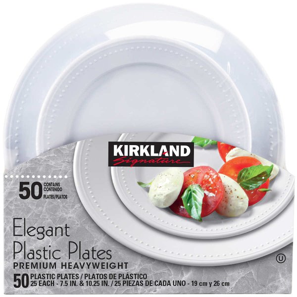 Kirkland Signature Elegant Plastic Plates, White, 50-count