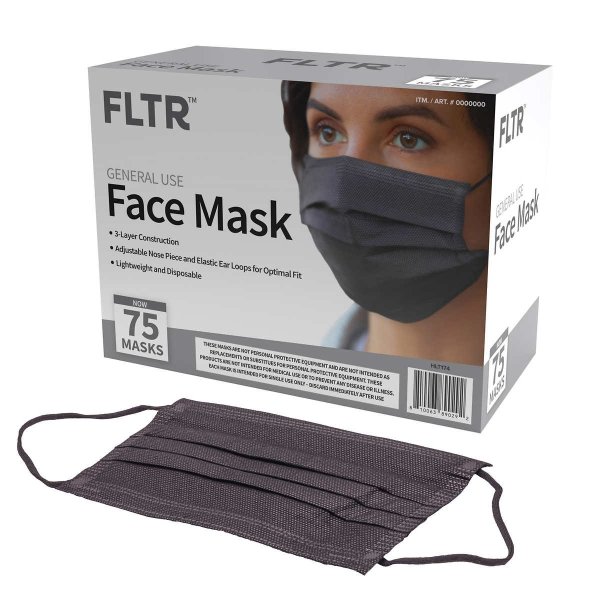 General Use Face Mask, 75 Black Disposable Masks