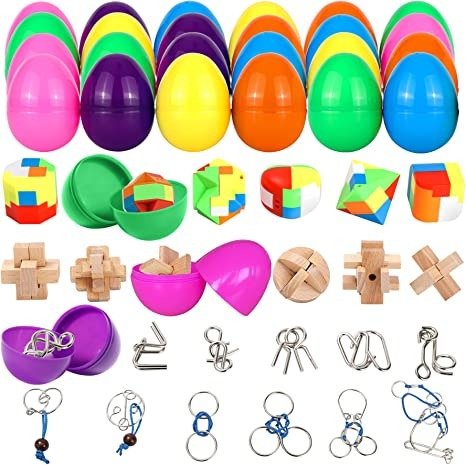 24 Pack Easter Eggs Fillers Brain Teaser Puzzle Set Toys,Easter Basket Stuffers for Teens Boys Girls Adults,Plastic Easter Eggs,Puzzle Games,Easter Party Favors,Easter Baskets Eggs fillers