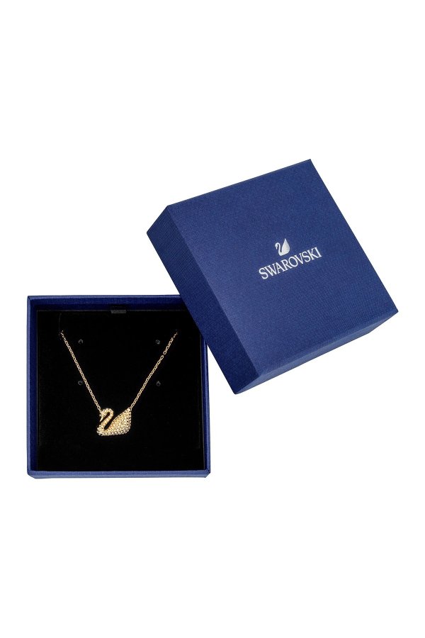 23K Yellow Gold Plated Pave Swarovski Crystal Swan Pendant Necklace
