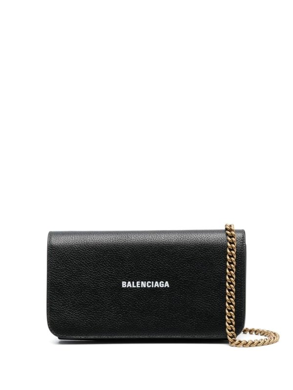 logo faux leather wallet on chain black | MODES
