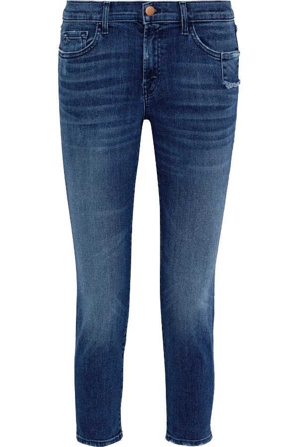 Sadey cropped distressed high-rise slim-leg jeans