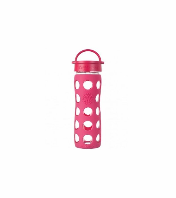 Glass Bottle with Classic Loop Cap & Silicone Sleeve 16 oz in Raspberry