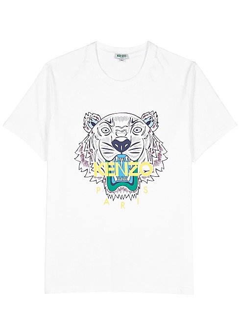 Icon white tiger-print cotton T-shirt