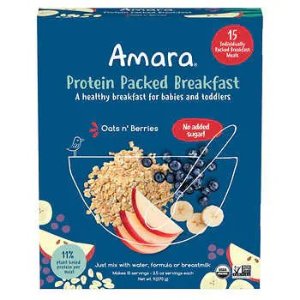 Amara Baby and Toddler Protein Packed Breakfast Cereal Oats and Berries, 15 Meals