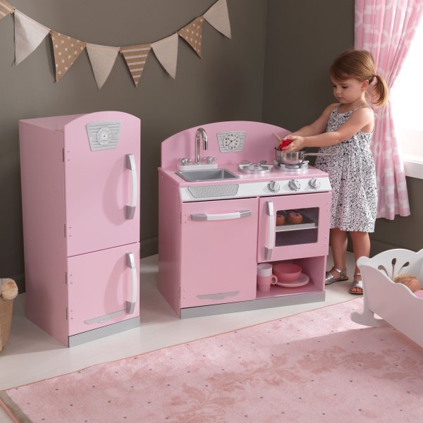 粉色 Retro 厨房和冰箱套装