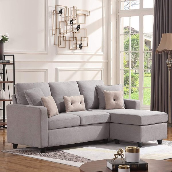 Convertible Sectional Sofa Couch, L-Shaped Couch with Modern Linen Fabric for Small Space Light Grey