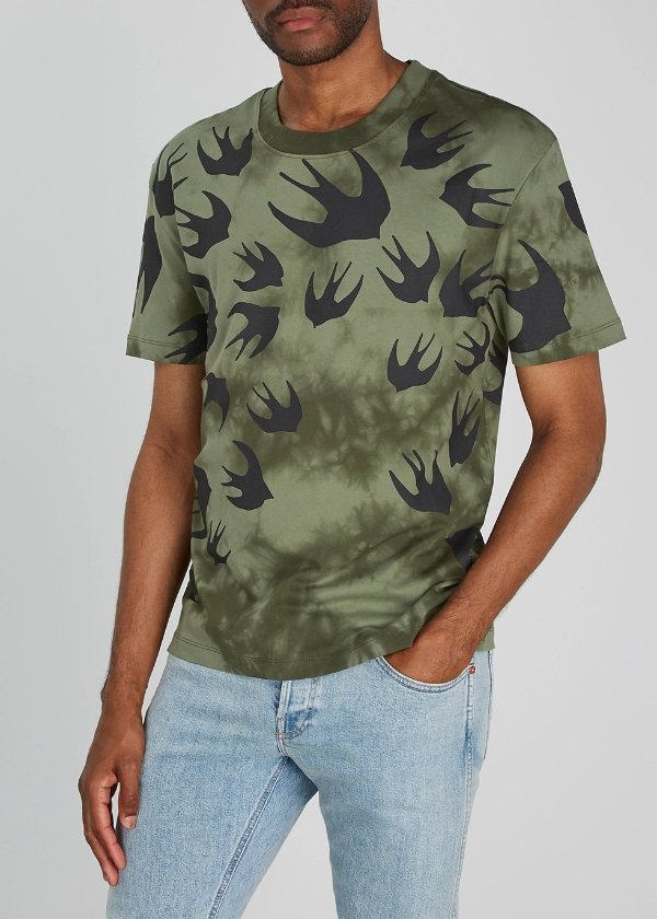 Green printed cotton T-shirt