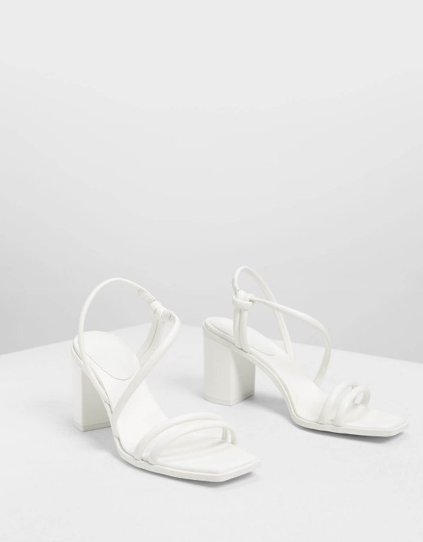 White Asymmetrical Strappy Block Heels | CHARLES & KEITH US