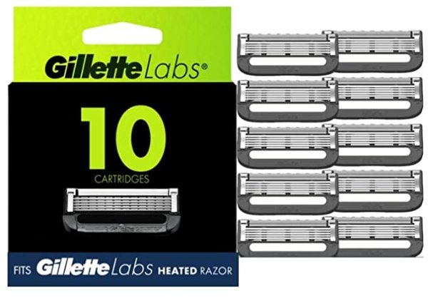 Mens Razor Blade Refills with Exfoliating Bar byLabs, Compatible Only withLabs Razors with Exfoliating Bar and Heated Razor, 10 Razor Blade Cartridges