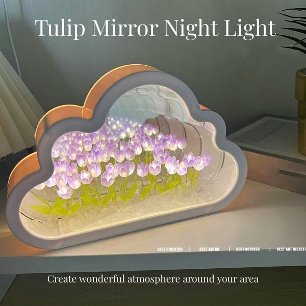 1pc 10-flowers Purple Cloud Shaped Mirror Tulip Night Light
