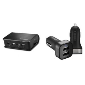 Spigen Car Charger [Dual Port] USB Car Charger / USB Wall Charger [4-Port 25W]