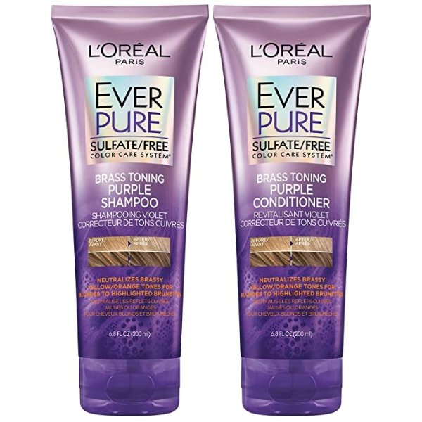 EverPure Sulfate Free Brass Toning Purple Shampoo and Conditioner Kit for Blonde, Bleached, Silver, or Brown Highlighted Hair, 1 kit