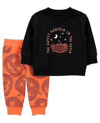 Baby Boys and Baby Girls Halloween Pumpkin Shirt and Pants, 2 Piece Set