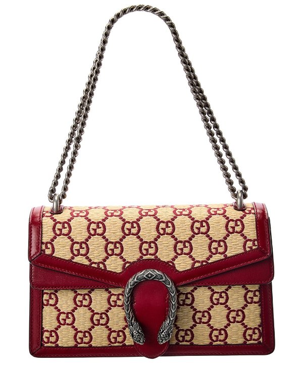 Dionysus Small GG Straw Fabric & Leather Shoulder Bag
