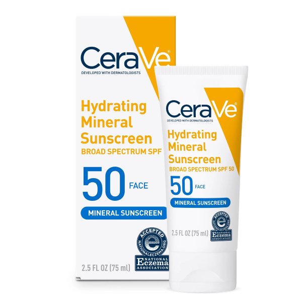 Hydrating Face Sunscreen SPF 50, Lightweight Mineral Sunscreen, 2.5 fl oz