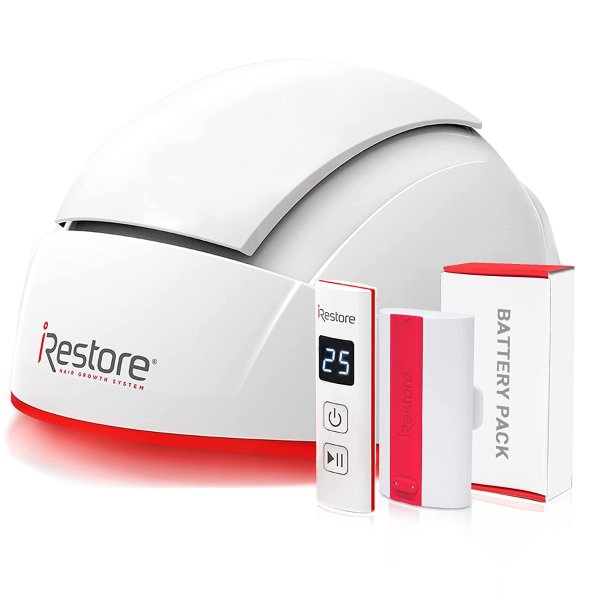 iRestore Professional Laser Hair Growth System + Rechargeable Battery Pack - FDA Cleared Laser Cap for Hair Growth Treatment for Men and Hair Regrowth for Women for Thinning Hair, Hair Loss Products