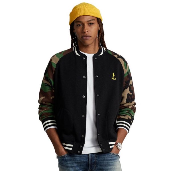 Men's Camo-Sleeve Fleece Baseball Jacket