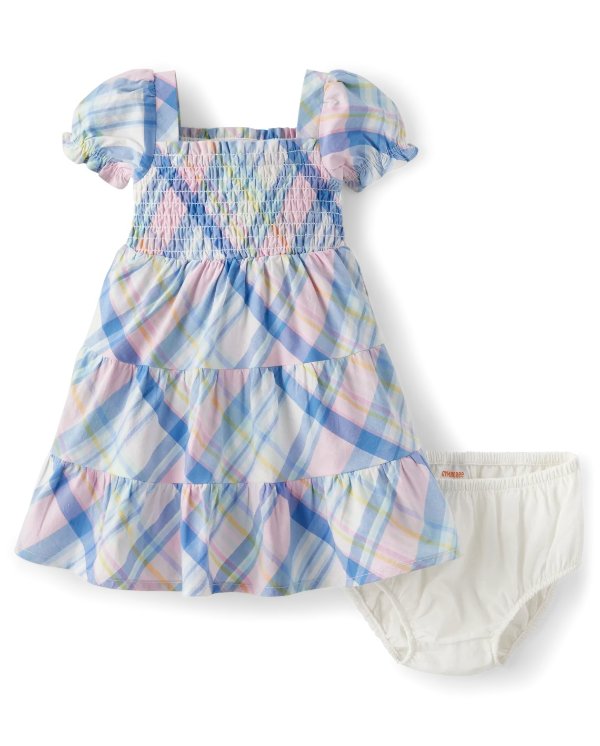 Baby Girls Matching Family Plaid Poplin Tiered Dress - Spring Celebrations - simplywht