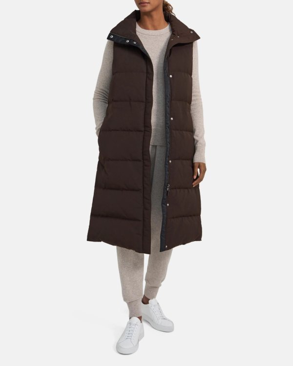 Snap-Button Puffer Vest in Twill
