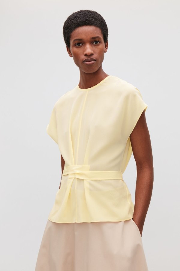 Silk top with wrap-tie