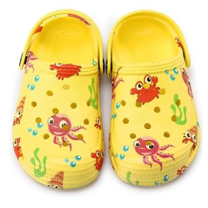 VILOCY Kids Classic Clogs Boys Girls Home Garden Slip On Water Shoes Octopus Lemon