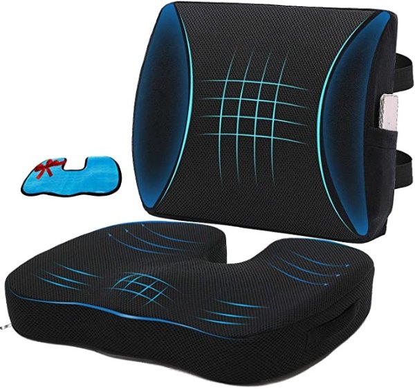 Niceeday Cooling Gel Seat Cushion for Office, Coxyx Memory Foam Car Seat Cushion & 3D Mesh Lumbar Support Pillow