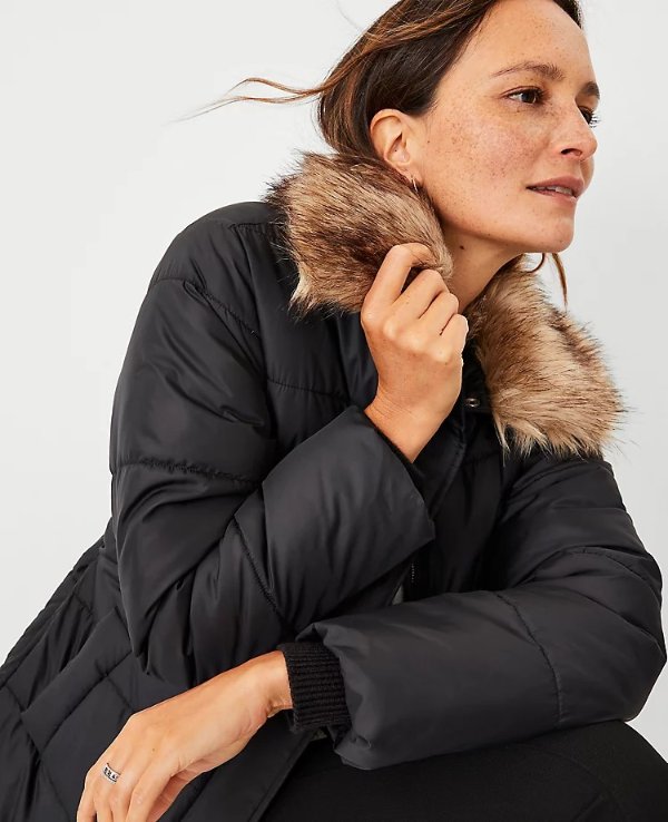 Faux Fur Collar Puffer Coat | Ann Taylor