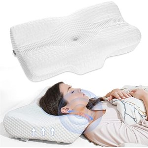 Cervical Pillow, Memory Foam Bed Pillows for Neck Pain Relief, Adjustable Ergonomic Orthopedic Contour Support Pillow for Sleeping, Back, Stomach, Side Sleeper (White)