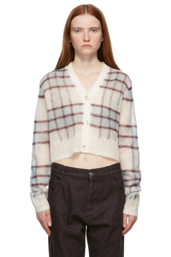 Check Mohair Cropped Cardigan