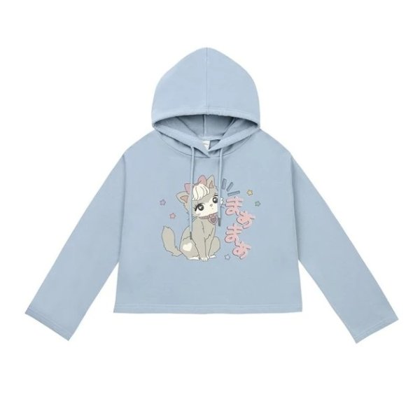 Pretty Kitty Graphic Crop Top Hoodie - Clearance