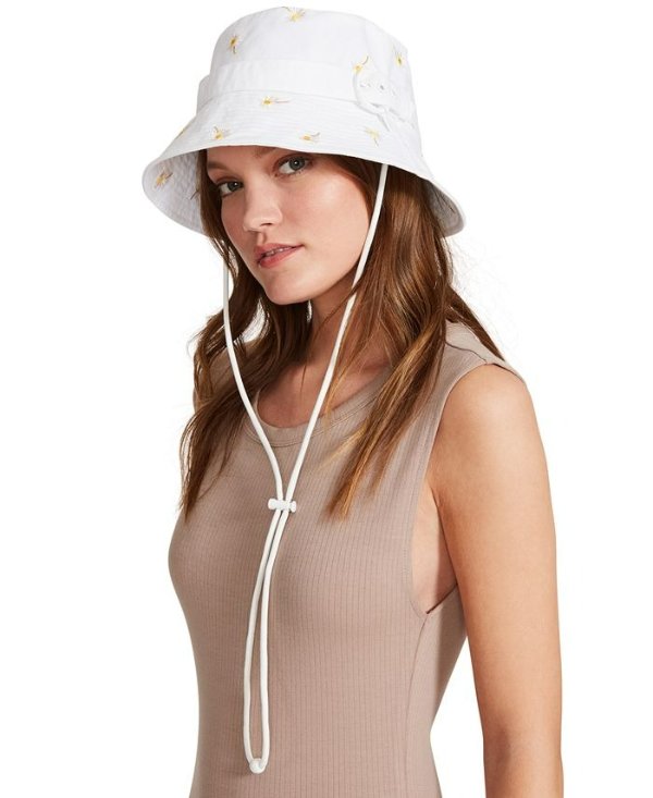 Women's Embroidered Daisy Canvas Bucket Hat