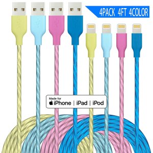 IDISON iPhone Charger Lightning Cable 4Pack 4Color 4ft