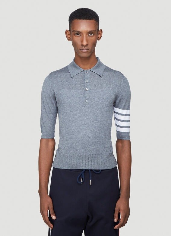 Stripe-Jacquard Polo Shirt in Grey