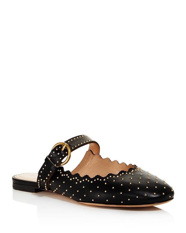 Women's Lauren Round Toe Studded Leather Ballerina Flats