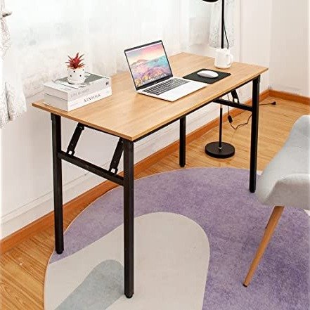 Flower Office Desk 55 inches Folding Table Computer Table Workstation，Light Oak