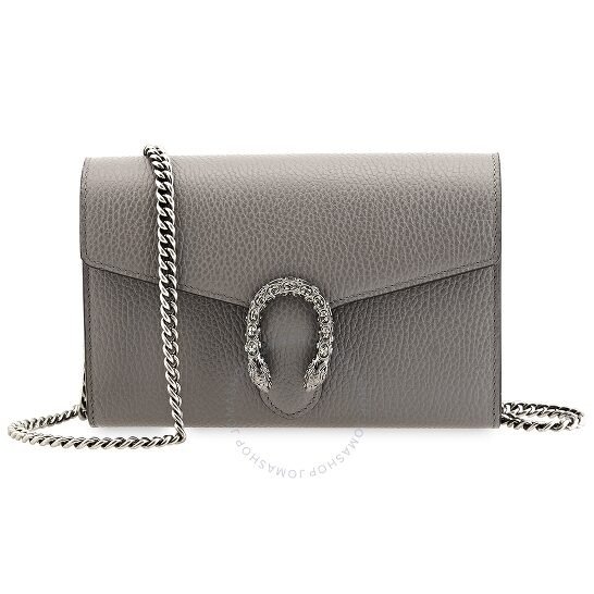 Ladies Grey Leather Mini Chain Bag