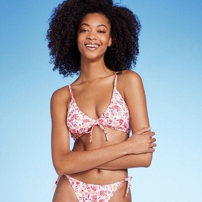 Women's Tunneled Tie-Front Triangle Bikini Top - Shade & Shore™ Pink Ditsy Floral Print